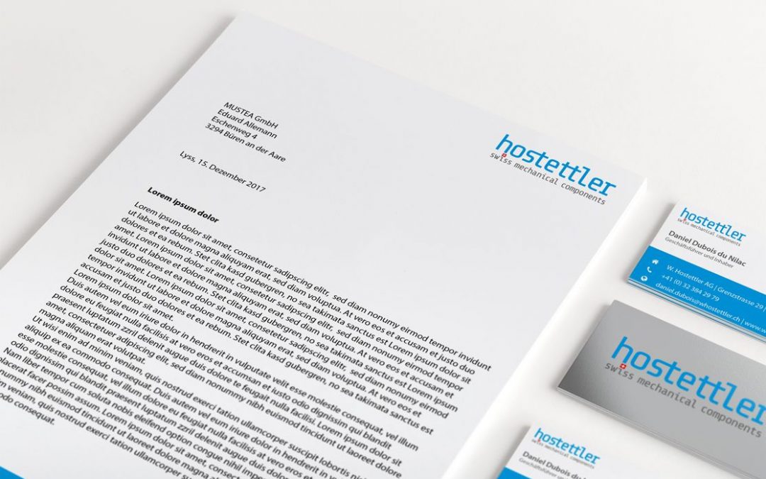 Logodesign, Briefpapier und Visitenkarten W. Hostettler AG