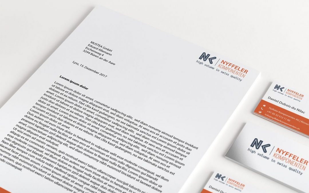Logodesign, Briefpapier und Visitenkarten Nyffeler Komponenten AG